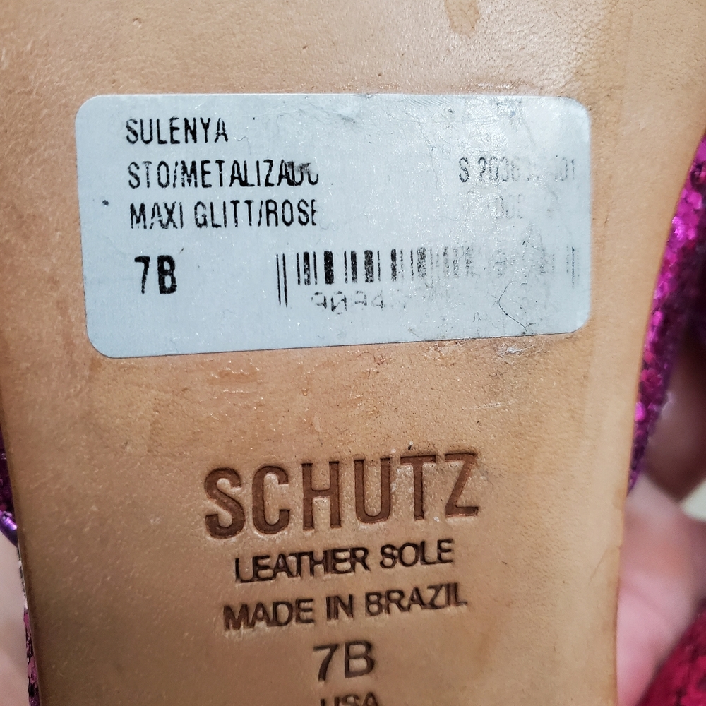 SCHUTZ 'Sulenya' Pink Glitter Mules (7B) - Picture 8 of 9